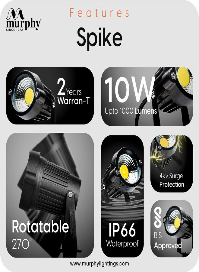 Murphy 10W Heavy-Duty LED Spike Focus Light - IP65 Water Resistant, Adjustable 180°, High-Grade Aluminium Material, Outdoor Garden Lights with 2 Years Warranty (Warm White), Pack of 2 - Image 3