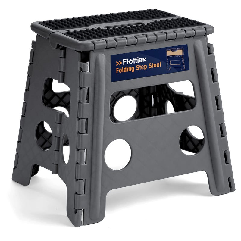 Flottian 13 Folding Step Stool for Adults and Kids Holds Up to 300 lbsNonSlip Folding Stools with Handle Compact Plastic Foldable Step Stool for BathroomBedroom Kitchen Gray1PC