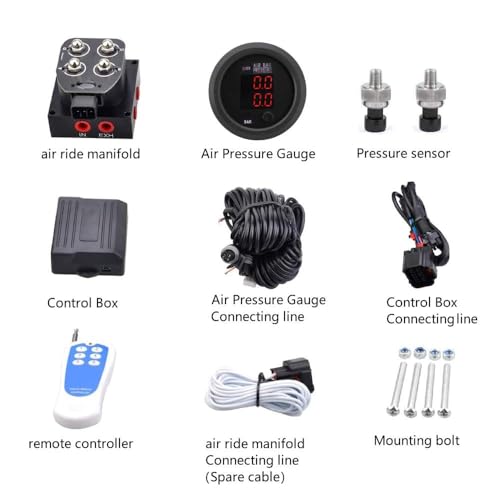 ZHSYMX 12v Solenoid Valve Air ride Suspension manifold valve with remote controller 0200psi with double display air pressure gauge - Image 3