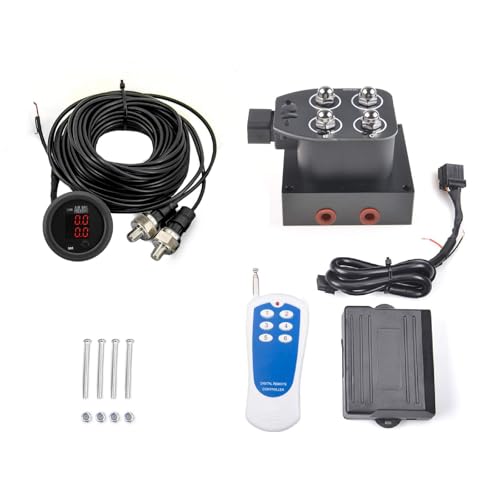 ZHSYMX 12v Solenoid Valve Air ride Suspension manifold valve with remote controller 0200psi with double display air pressure gauge - Image 1