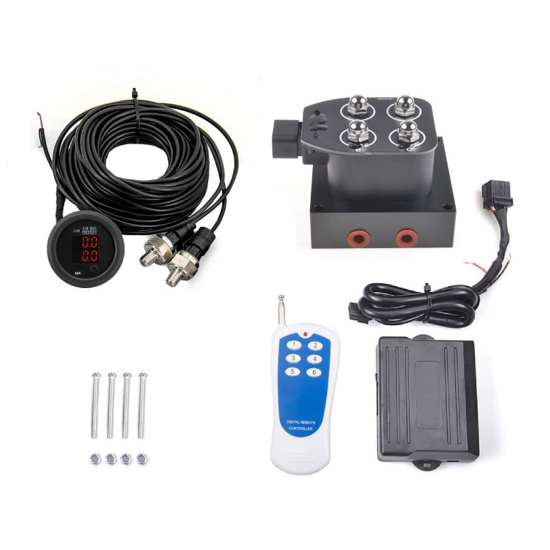 ZHSYMX 12v Solenoid Valve Air ride Suspension manifold valve with remote controller 0200psi with double display air pressure gauge - Image 2