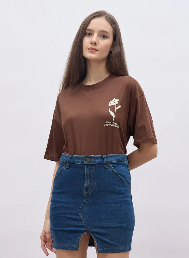 ستايلي Styli Round Neck Oversized T-Shirt with Dropped Shoulder