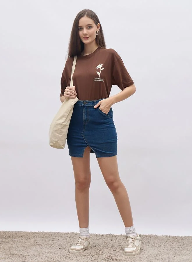 Styli Round Neck Oversized T-Shirt with Dropped Shoulder