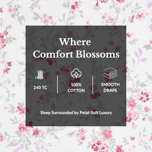 Plumora Single Bed Cotton Bedsheet with 1 Pillow Cover, 100% Pure Cotton Single Bedsheet 60×90 Inches, 240 TC Soft Breathable Floral Bed Sheet – (Ruby Bloom,Single) - Image 4