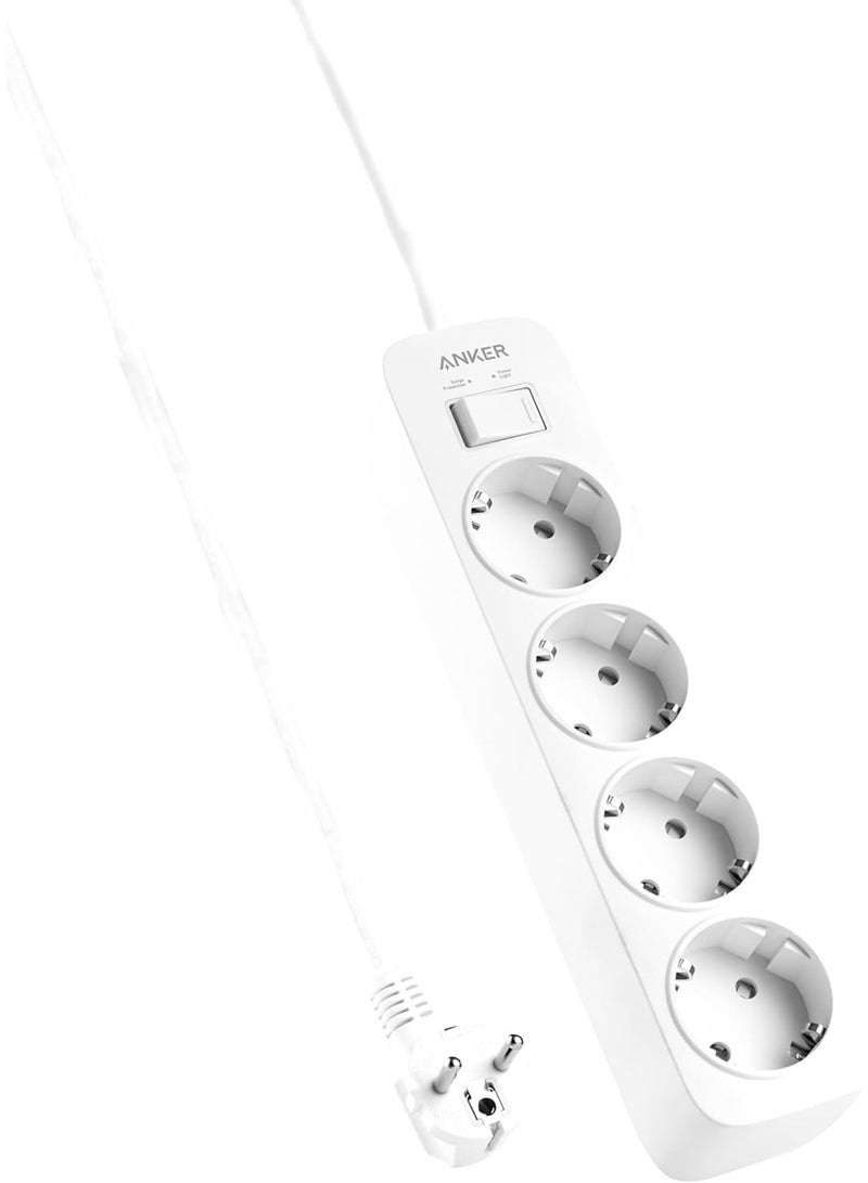 سلك تمديد مزود بأربعة منافذ حائط - شريط طاقة محمي من ارتفاع التيار الكهربائي، مناسب للمنازل والمكاتب ومحطات العمل والأجهزة الإلكترونية | حل طاقة آمن متعدد الأجهزة - Image 1