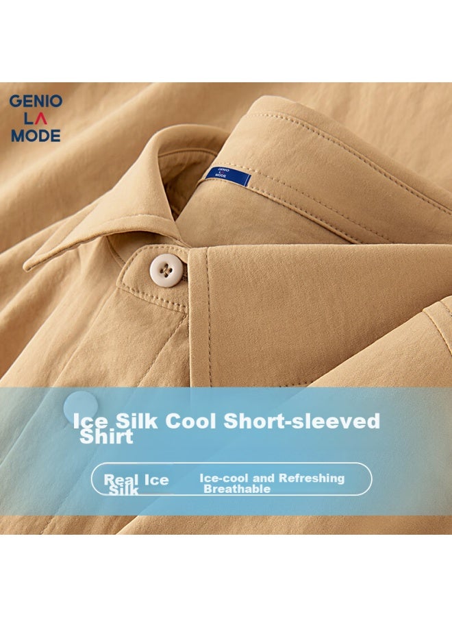 Geniolamode Men's Short-sleeve Shirt, Lightweight Summer Casual Loose Fit, Silk-like Cool Breathable Fashionable Collared Shirt - Image 1