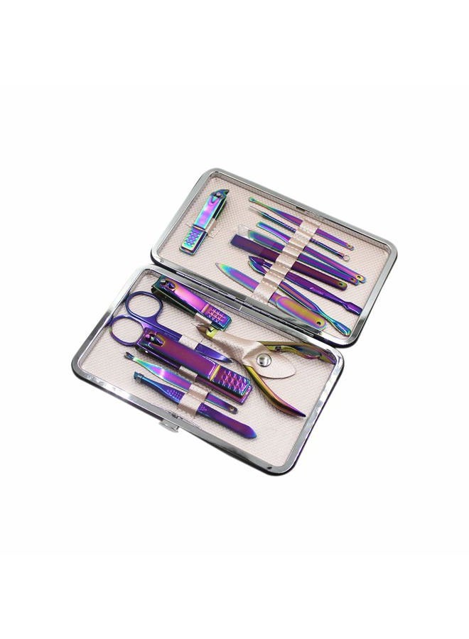 Suillty Professional Stainless Steel Chameleon Nail Clipper Travel & Grooming Kit Nail Tools Manicure & Pedicure Set of 15pcs with Luxurious Case(Purple) - Image 2