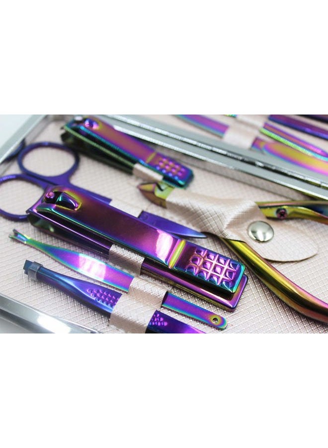 Suillty Professional Stainless Steel Chameleon Nail Clipper Travel & Grooming Kit Nail Tools Manicure & Pedicure Set of 15pcs with Luxurious Case(Purple) - Image 3