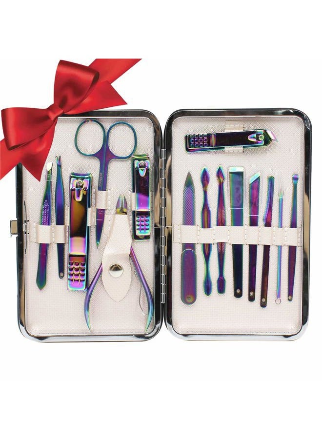 Suillty Professional Stainless Steel Chameleon Nail Clipper Travel & Grooming Kit Nail Tools Manicure & Pedicure Set of 15pcs with Luxurious Case(Purple) - Image 1