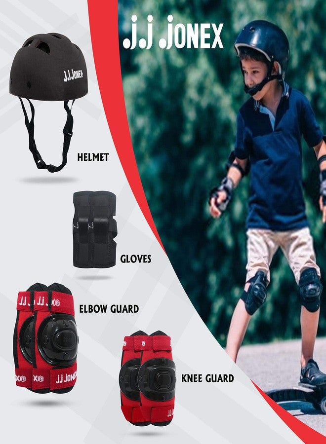 Jonex JJ Jonex Skating Guard, Protective Skating Guard Kit | Skate, Cycling Protection Set | Multi Sport Gear for Children Age 5-16 Years, Helmet Elbow Guards Knee Caps & Hand Gloves (Red-Black, Large) - Image 2