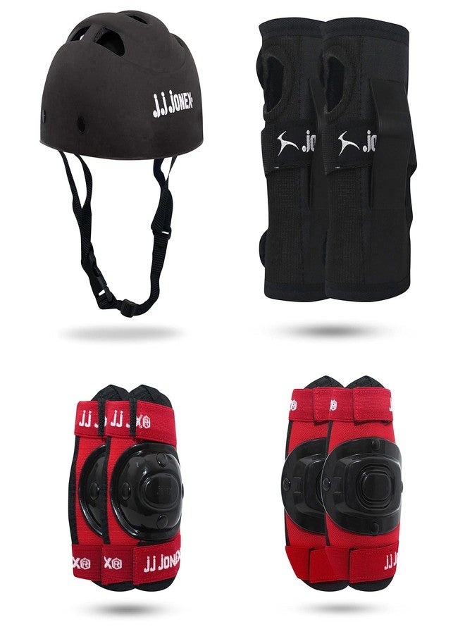 Jonex JJ Jonex Skating Guard, Protective Skating Guard Kit | Skate, Cycling Protection Set | Multi Sport Gear for Children Age 5-16 Years, Helmet Elbow Guards Knee Caps & Hand Gloves (Red-Black, Large) - Image 1