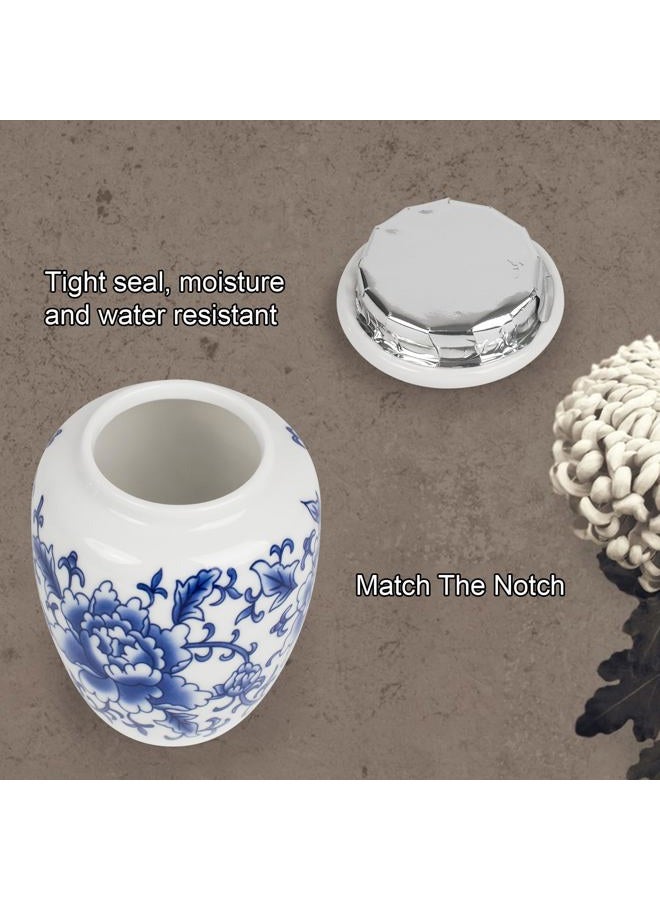 SIBRANT Small Urns for Human Ashes, Ceramic Memorial Mini Urns, Ceramic Urns for Female & Male Pet Ashes,Small Sharing Ash Keepsake with Exquisite Box Honor Your Loved One Lost（Blue &1M） - Image 3