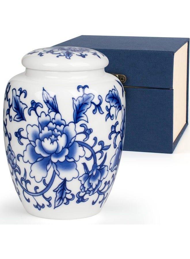 SIBRANT Small Urns for Human Ashes, Ceramic Memorial Mini Urns, Ceramic Urns for Female & Male Pet Ashes,Small Sharing Ash Keepsake with Exquisite Box Honor Your Loved One Lost（Blue &1M） - Image 1