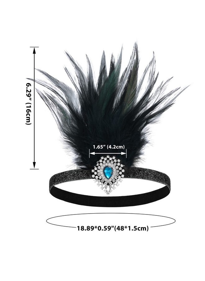 SWEETV Flapper Headband 1920S Headpiece Rhinestone Feather Hair Band Great Gatsby Headpiece For Women,Black  - Image 5