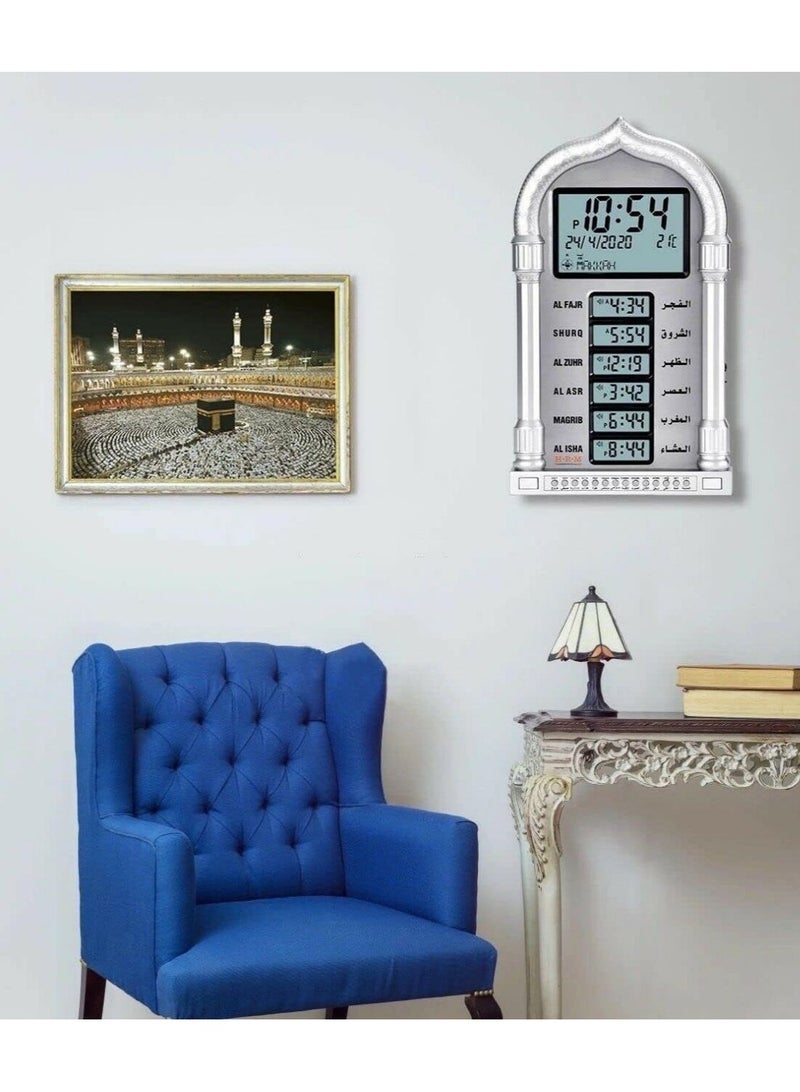 Large Muslim Islamic Prayer Clock Praying Azan Alarm Wall Clock With World Time Function Mosque Prayer Clock Islam Worldwide Prayer Time  - Image 2