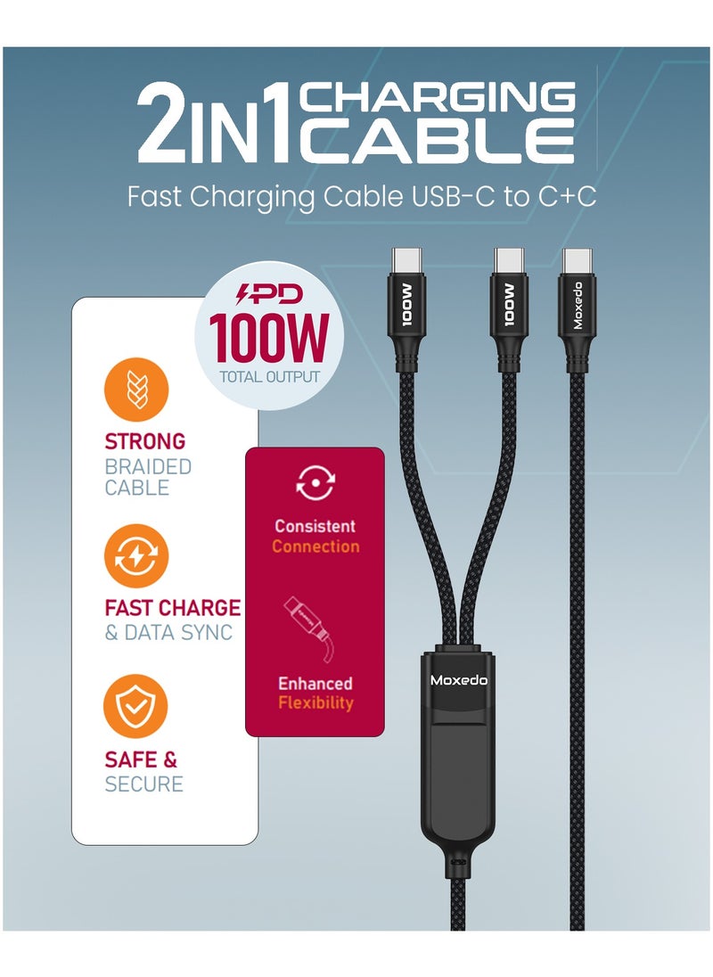 Moxedo Moxedo 2 in 1 Charging Cable 100W PD Fast Charging PD 3.0 USB-C to C + C 1.5 Meters Braded Nylon Cable Compatible for iPhone, Samsung, MacBook Air/Pro, Lenovo, iPad and More  - Image 5