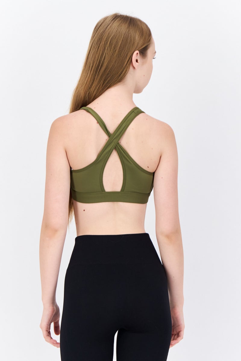 Adidas Women Brand Logo Padded Sports Bra, Olive - Image 3