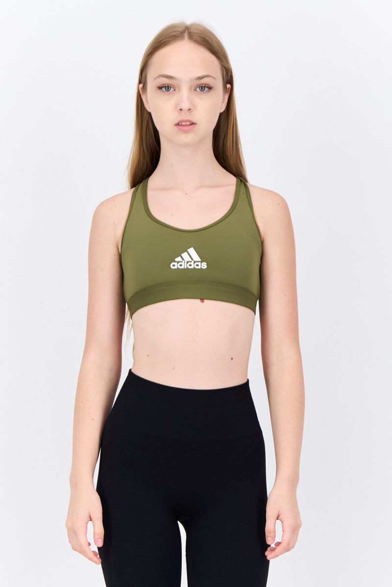Adidas Women Brand Logo Padded Sports Bra, Olive - Image 1