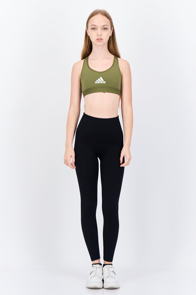 Adidas Women Brand Logo Padded Sports Bra, Olive - Image 4