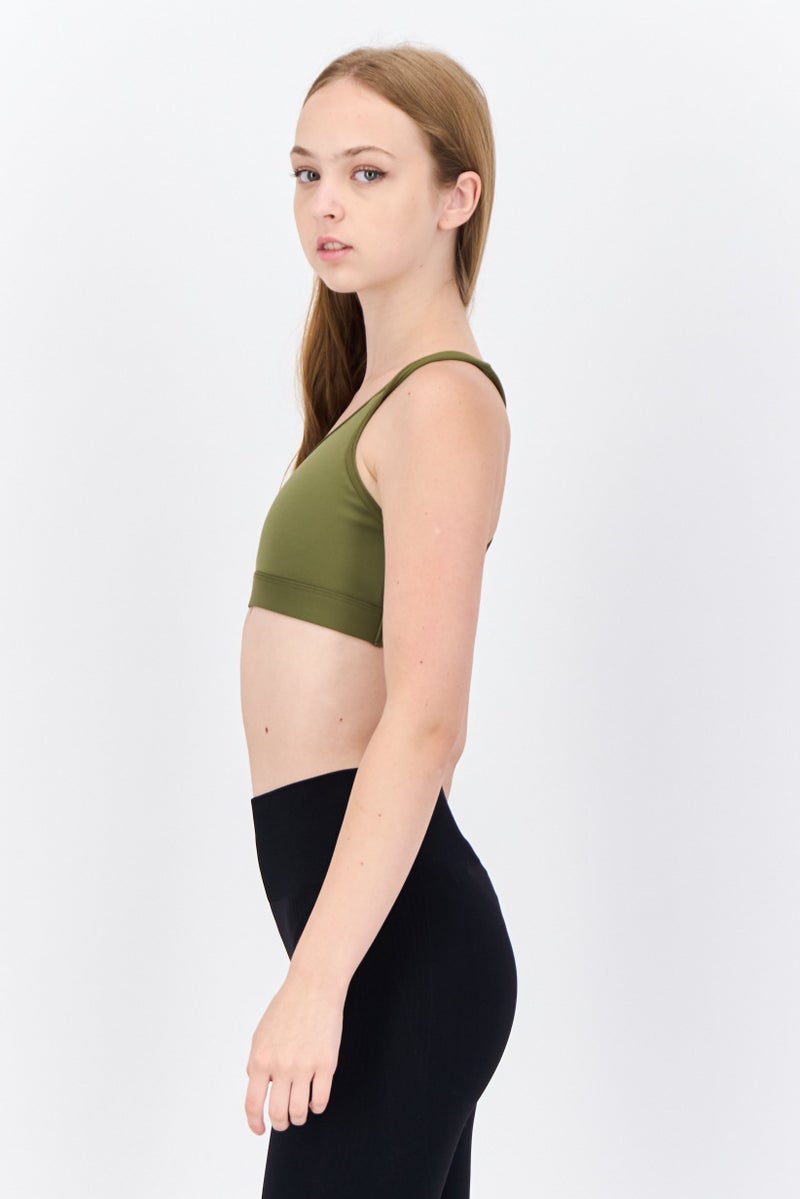 Adidas Women Brand Logo Padded Sports Bra, Olive - Image 2