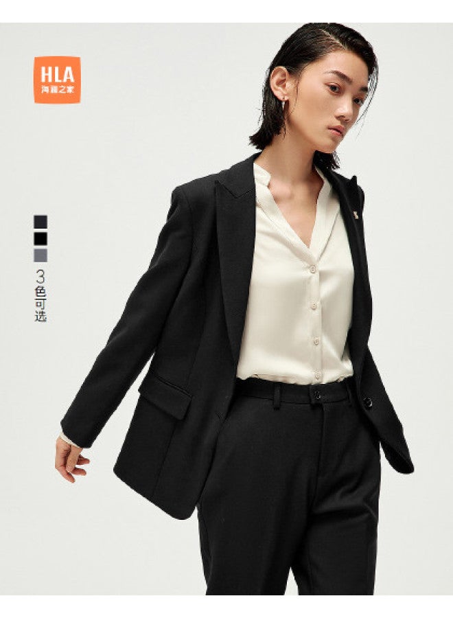 HLA 25 بدلة نسائية مكتبية مزينة بدبابيس الربيع مع طية صدر مثلثة - Image 1