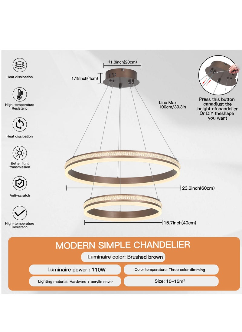YATAI LIGHTING - Modern Led Chandelier,Remote Control 2 Rings Contemporary Led Chandelier Circular Pendant Light, Black Dimmable Hanging Ceiling Light Fixture for Living Dining Room,110W - Image 1