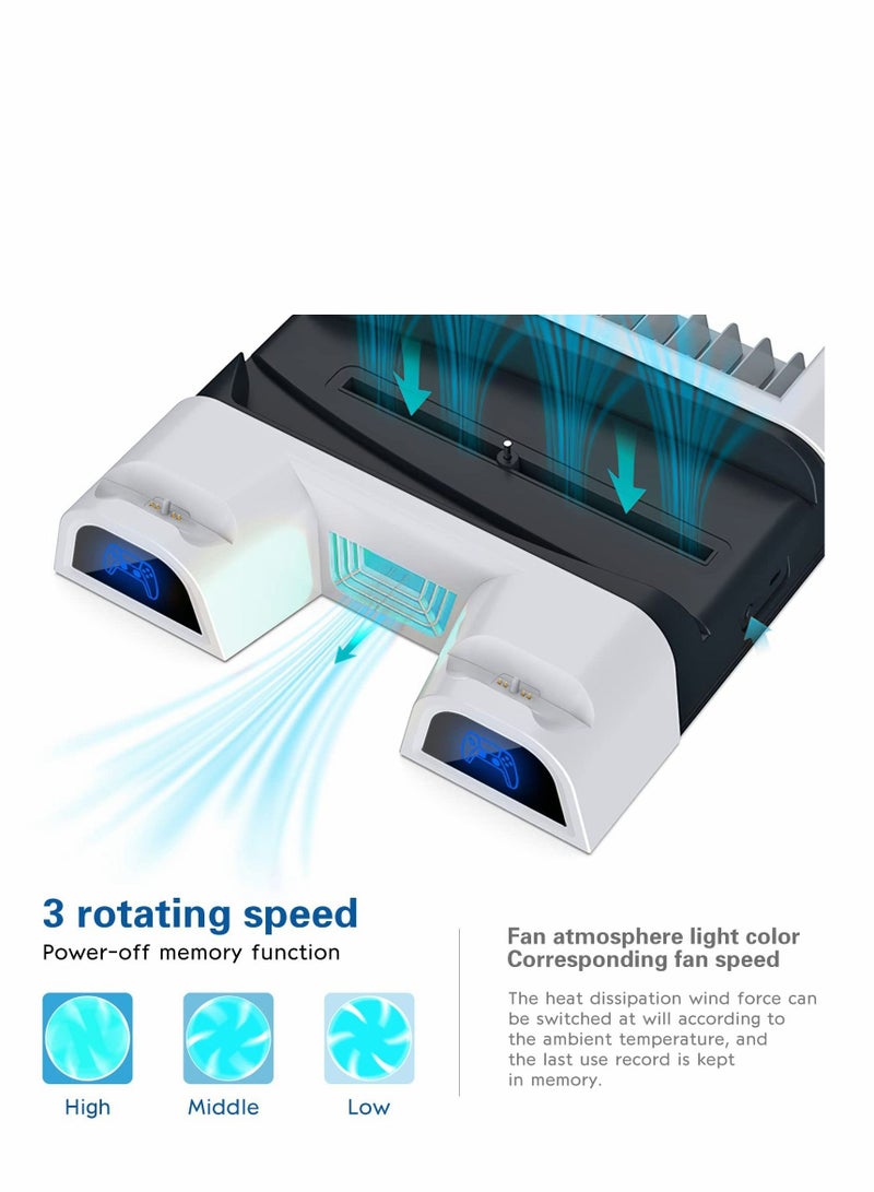 PS5 Cooling Station,Cooling Stand with Suction Cooling Fan and Dual Controller Charger Station for Playstation 5 PS5 Console, with Charging Dock Station and 11 Games Storage- 2 IN1 Cable - Image 4