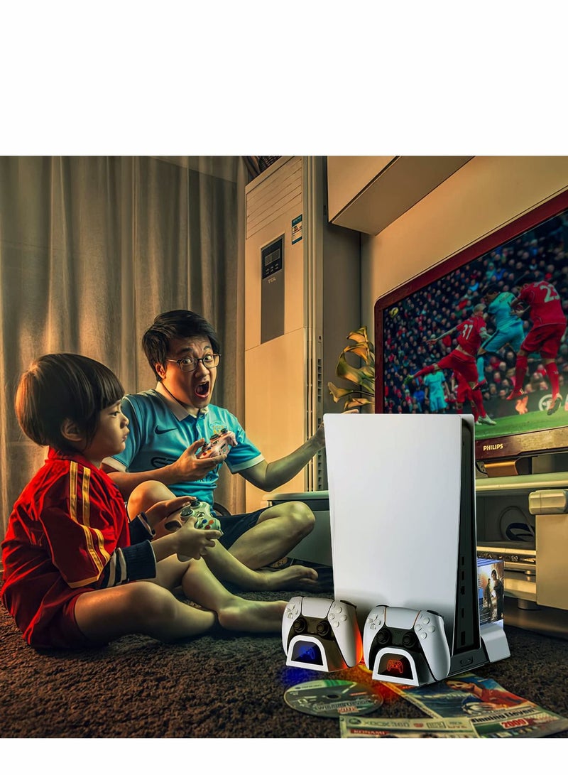 PS5 Cooling Station,Cooling Stand with Suction Cooling Fan and Dual Controller Charger Station for Playstation 5 PS5 Console, with Charging Dock Station and 11 Games Storage- 2 IN1 Cable - Image 2
