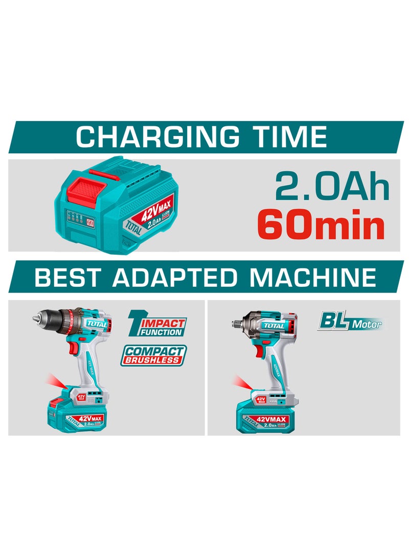 TOTAL 42V Lithium-Ion Battery & Charger Starter Kit - Dual 2.0Ah High-Voltage Battery Packs with LED Power Indicators & 2A Fast Charger - P42M Series Universal Compatibility - TFBCPM20221 - Image 2