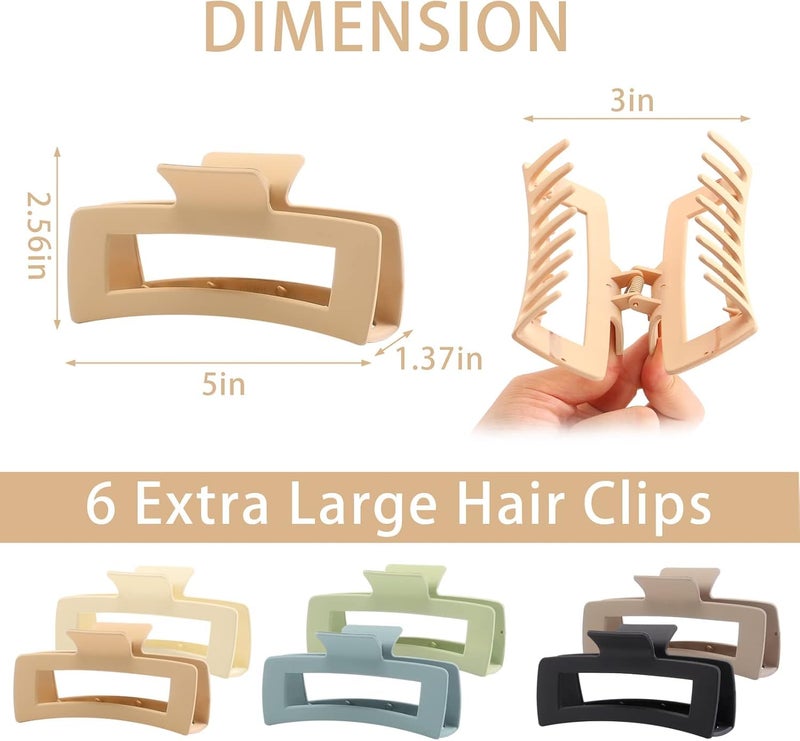 Glaudmeiss 4 PCS 5 Inch Extra Large Claw Clips for Women, Large Jumbo Claw clips for Thick Long Curly Hair, Oversized Matte Non-slip Rectangle, Durable Strong Hold Hair Clip, Non-slip Square Jaw Clips - Image 3