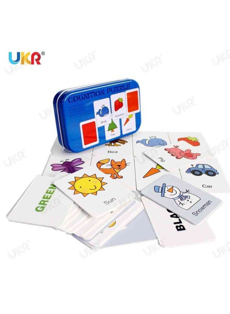 UKR Cognitive Puzzle Navy Blue | Educational English Flash Cards for Kids | Learning Tools for Vocabulary Development | Interactive Flash Cards for Toddlers & Preschoolers | Fun Cognitive Learning Toy for Children - Image 2