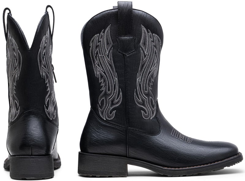 Jousen Cowboy Boots for Men Embroidery Men's Western Boots Retro Square Toe Mens Boot Botas Vaqueras Para Hombre (AMY8420 black 10) - Image 4