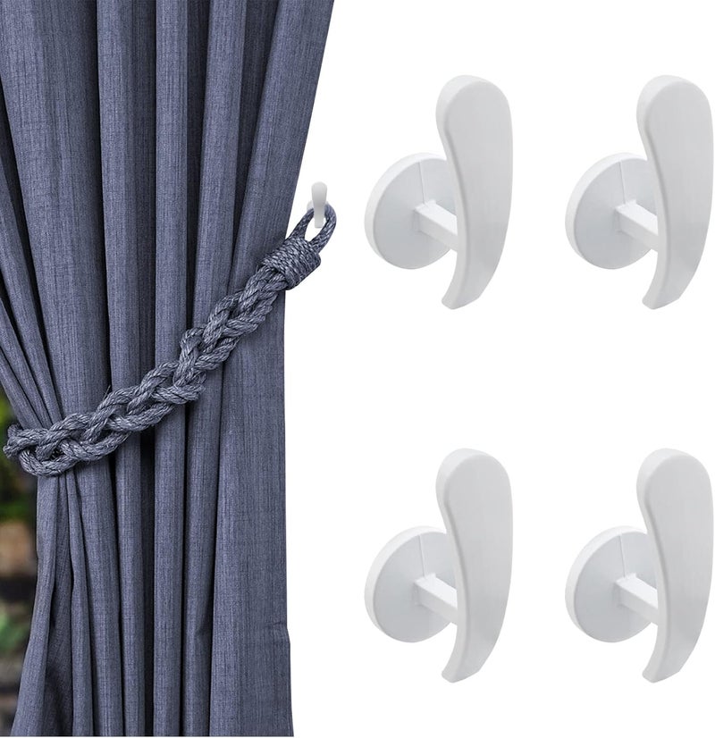 Rierdge 4 Pack White Curtain Tieback Hooks, Curtain Holdback Hooks for Wall Mounted, Decorative Hooks Drapery Tiebacks with Screws (4 Pack White) - Image 1