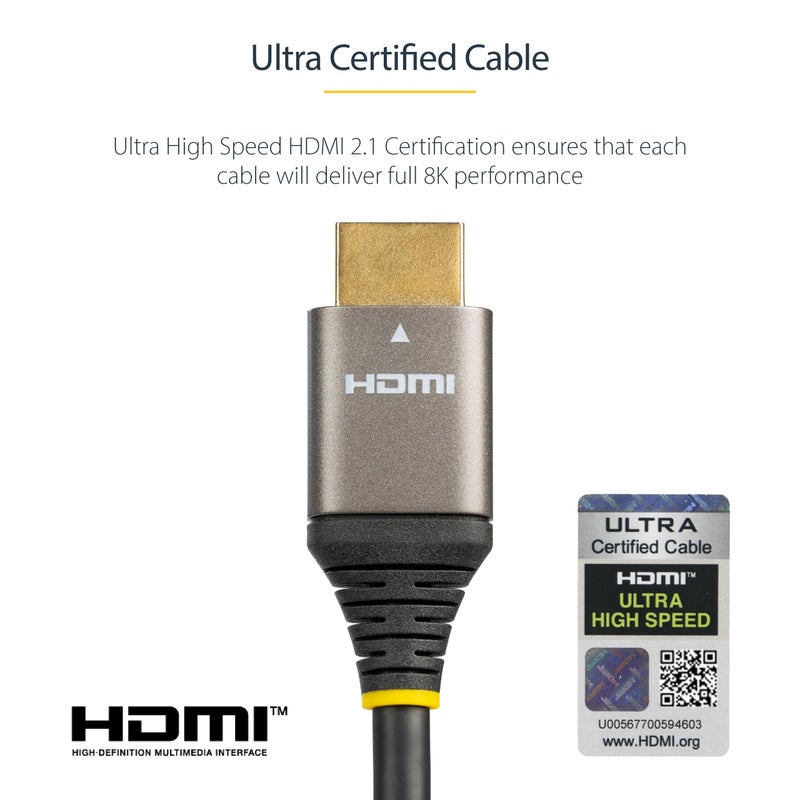 StarTech.com 6ft (2m) HDMI 2.1 Cable 8K - Certified Ultra High Speed HDMI Cable 48Gbps - 8K 60Hz/4K 120Hz HDR10+ eARC - Ultra HD 8K HDMI Cable - Monitor/TV/Display - Flexible TPE Jacket (HDMM21V2M) - Image 5