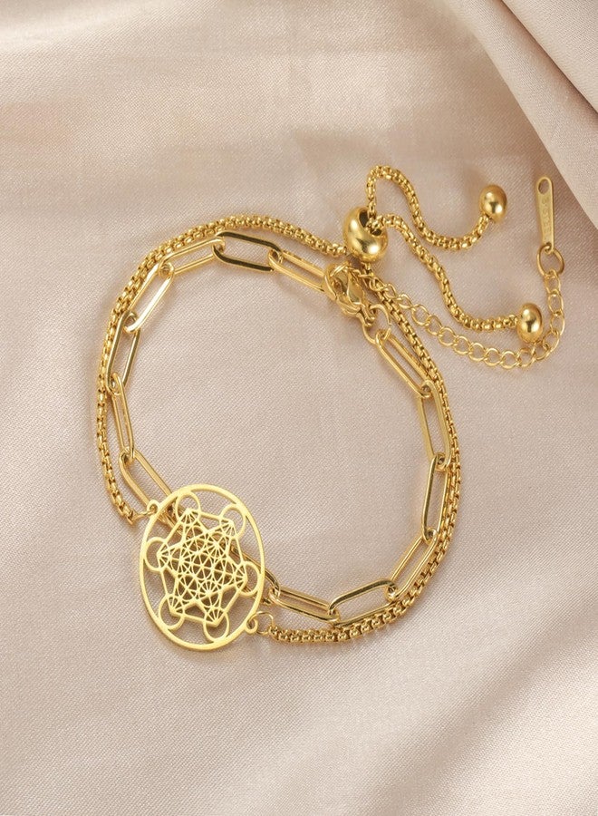 UNIFT Metatron’s Cube Bracelet for Women Men Stainless Steel Archangel Metatron Cube Bracelet Sacred Geometry Talisman Jewelry (gold 2) - Image 4