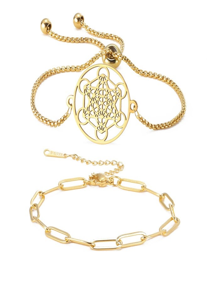 UNIFT Metatron’s Cube Bracelet for Women Men Stainless Steel Archangel Metatron Cube Bracelet Sacred Geometry Talisman Jewelry (gold 2) - Image 1