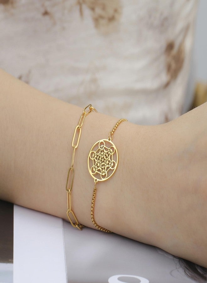 UNIFT Metatron’s Cube Bracelet for Women Men Stainless Steel Archangel Metatron Cube Bracelet Sacred Geometry Talisman Jewelry (gold 2) - Image 2