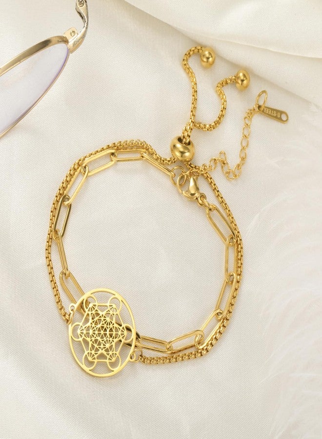 UNIFT Metatron’s Cube Bracelet for Women Men Stainless Steel Archangel Metatron Cube Bracelet Sacred Geometry Talisman Jewelry (gold 2) - Image 3