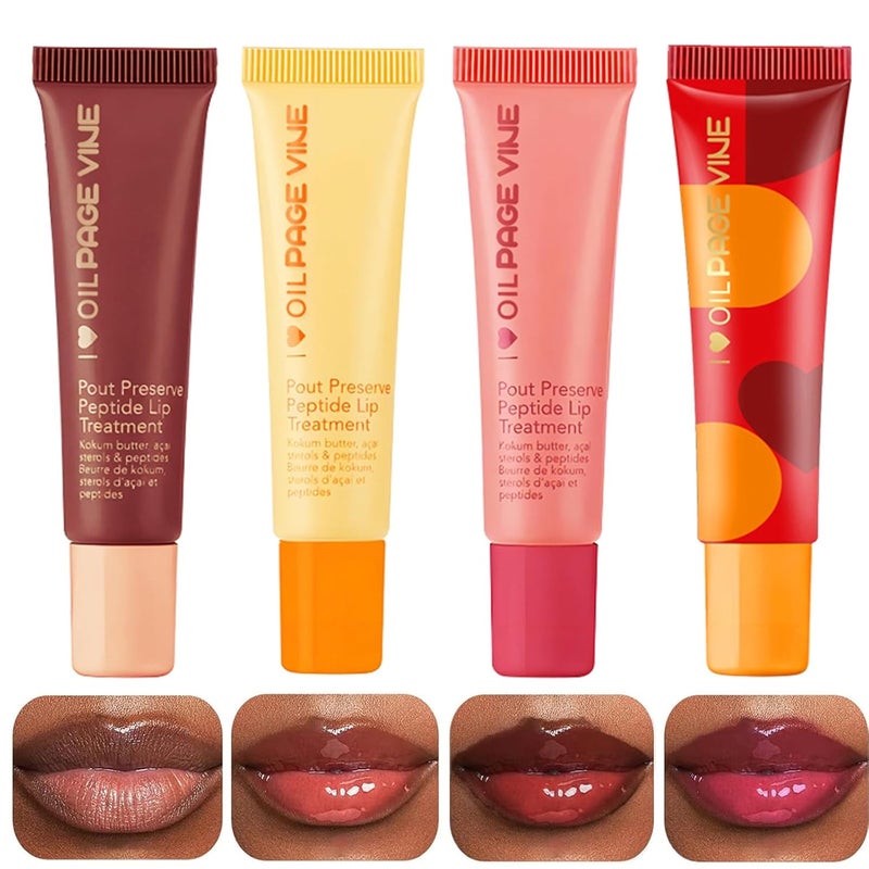 Dulele Lip Balm Butter 4 Colors Hydrating Peptide Tinted Lip Gloss Plumping Lip Glow Oil Nourishing Lip Care with Natural Ingredients Soothes  Softens Dry Lips