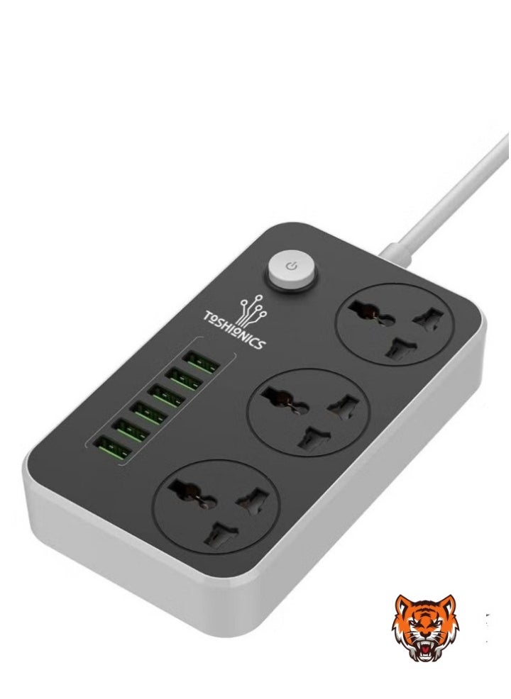 TIGER 3-Way Power Extension Cord – 6 USB Charging Ports, 3 Universal Outlets, 2 Meter Surge Protection Cable for Home and Office Use  - Image 1