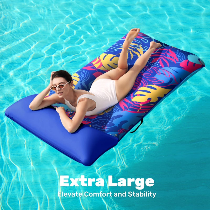 Sloosh Inflatable Pool Floats Raft - XL Fabric Covered Pool Mat Lounger Floaties for Adults, Ultra Comfort Inflatable Water Float with Headrest for Beach Lake Swimming Pool Floating 68"X34" (Blue) - Image 5