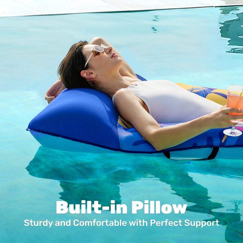 Sloosh Inflatable Pool Floats Raft - XL Fabric Covered Pool Mat Lounger Floaties for Adults, Ultra Comfort Inflatable Water Float with Headrest for Beach Lake Swimming Pool Floating 68"X34" (Blue) - Image 2