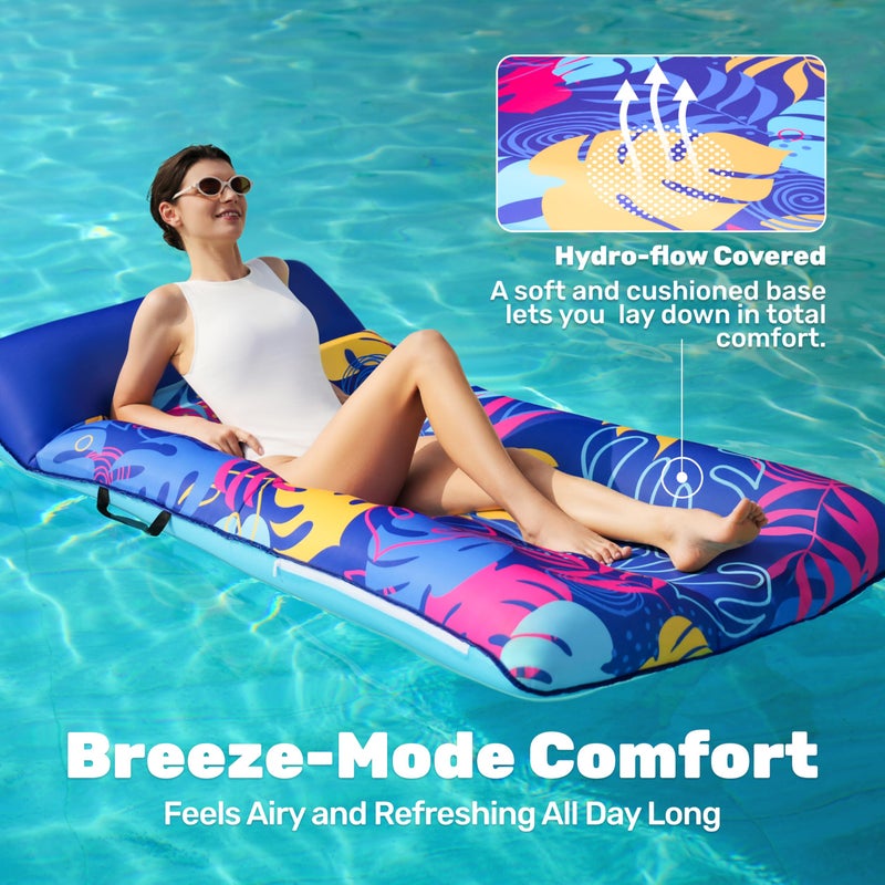 Sloosh Inflatable Pool Floats Raft - XL Fabric Covered Pool Mat Lounger Floaties for Adults, Ultra Comfort Inflatable Water Float with Headrest for Beach Lake Swimming Pool Floating 68"X34" (Blue) - Image 3