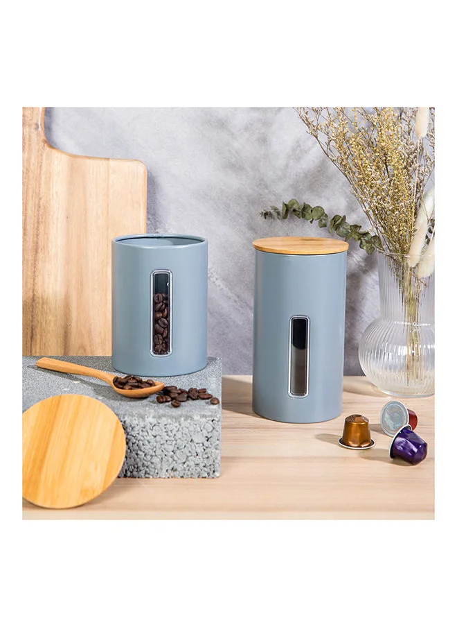 دانوب هوم Metal Storage Jar With Bamboo Lid 1450 ml Iron Metal Bamboo Simple Food Container Modern Houseware Storage L 10x18 X H 18.5cm Grey