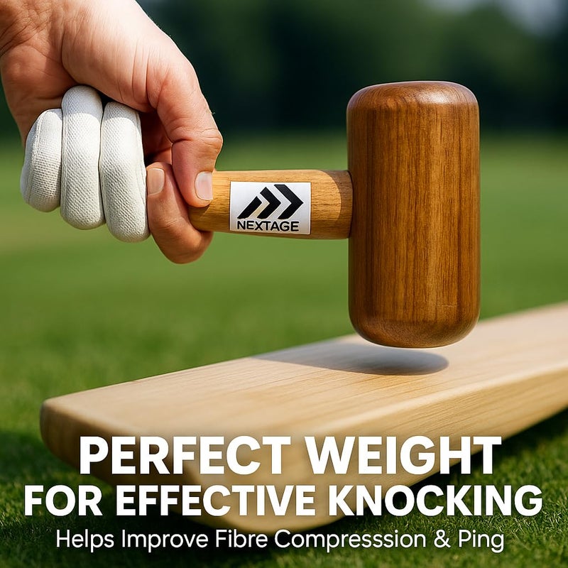 Nextage Premium Wooden Cricket Bat Knocking Mallet | Double-Sided Hard Wood Hammer for Bat Conditioning | Durable Bat Preparation Tool - Pack of 1 - Image 3