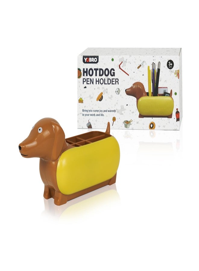 YOBRO Hotdog Pencil Holders, 6 compartments for Desk and Office Supplies, Stationery Gift Idea for Dog&Hotdog Lover,Cute Desktop Organiser -Dachshund Mini Storage Organizer - Image 1