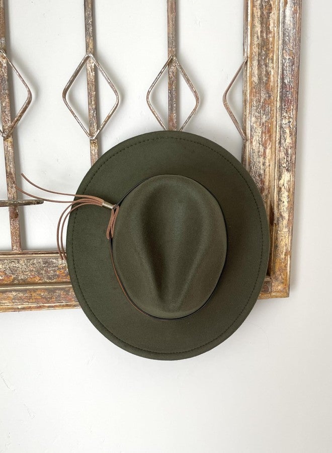 Kids Flat Brim Hat, Girls Wide Brim Felt Fedora Cap, Boho Children’s Accessory, Boys Panama hat, Fall Winter Family Pictures Outfit, Wool Style Western Cowgirl hat Tassel Fringe Hatband (Green) - Image 2