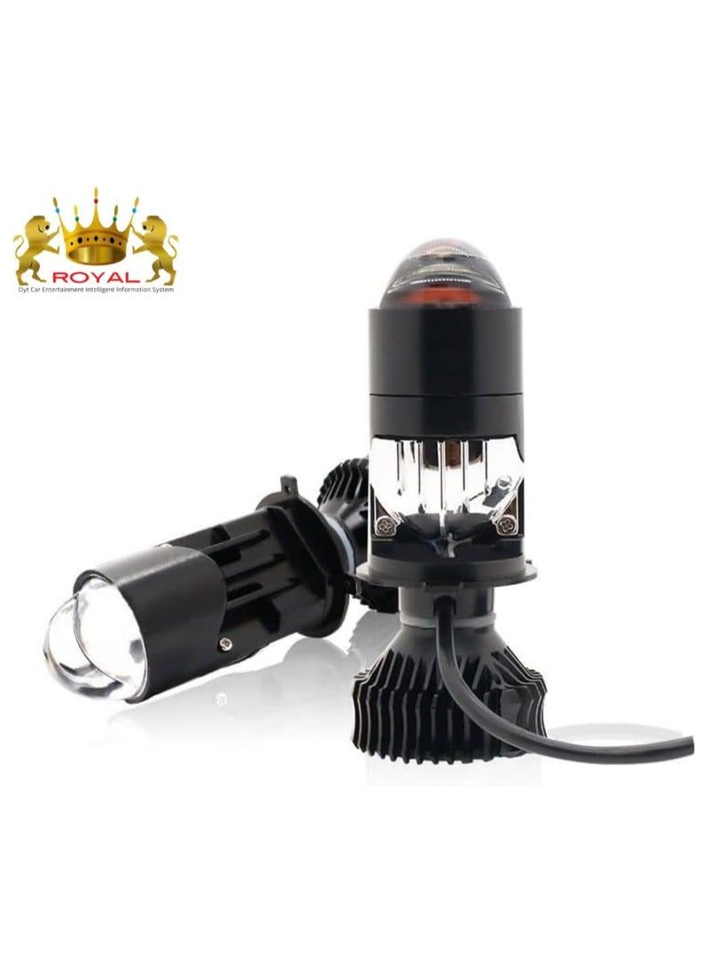 Royal - 2PCS H4 Mini LED Projector Lens LED Headlight Bulb Bright Waterproof High Low Beam Conversion Kit - Image 1