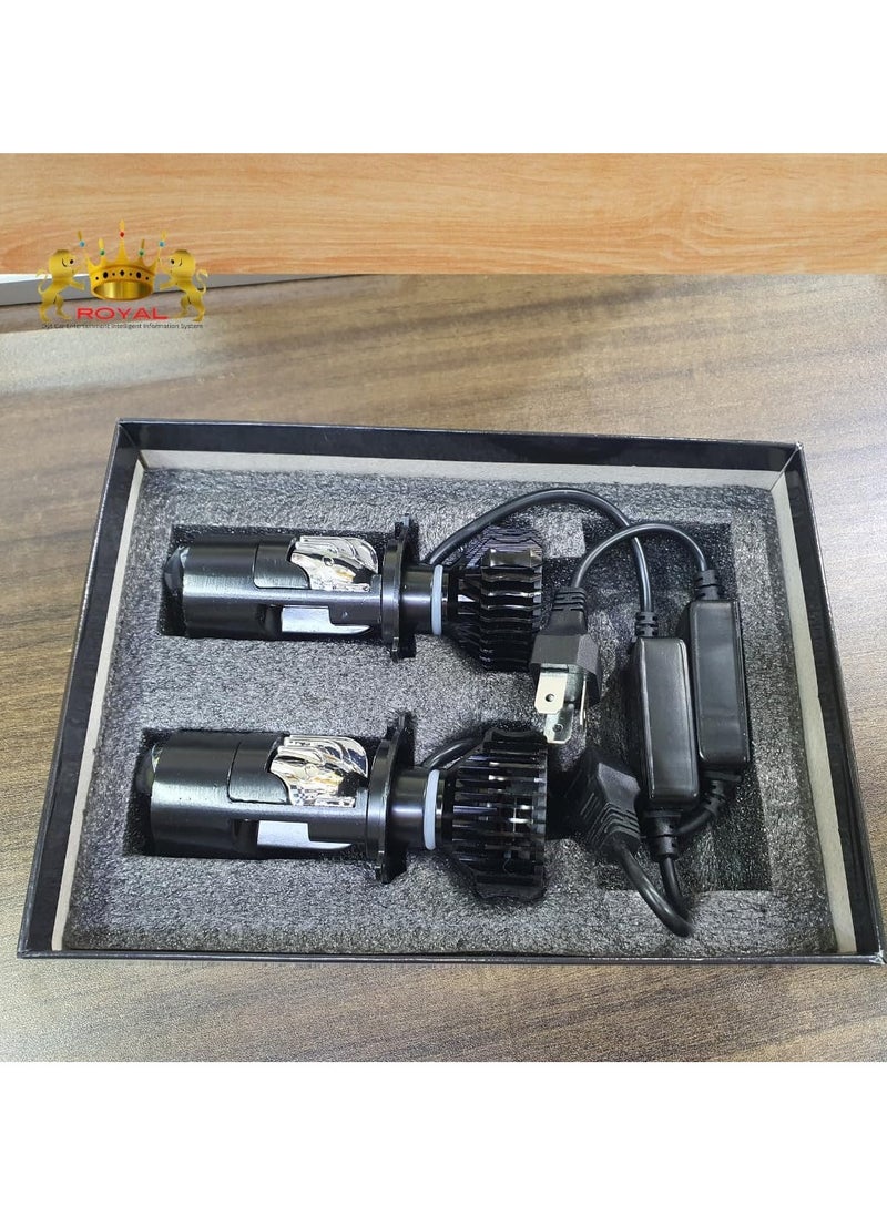 Royal - 2PCS H4 Mini LED Projector Lens LED Headlight Bulb Bright Waterproof High Low Beam Conversion Kit - Image 1