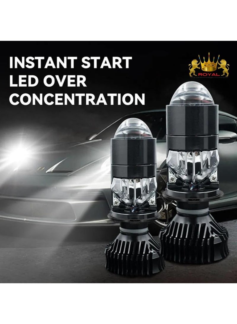 Royal - 2PCS H4 Mini LED Projector Lens LED Headlight Bulb Bright Waterproof High Low Beam Conversion Kit - Image 1